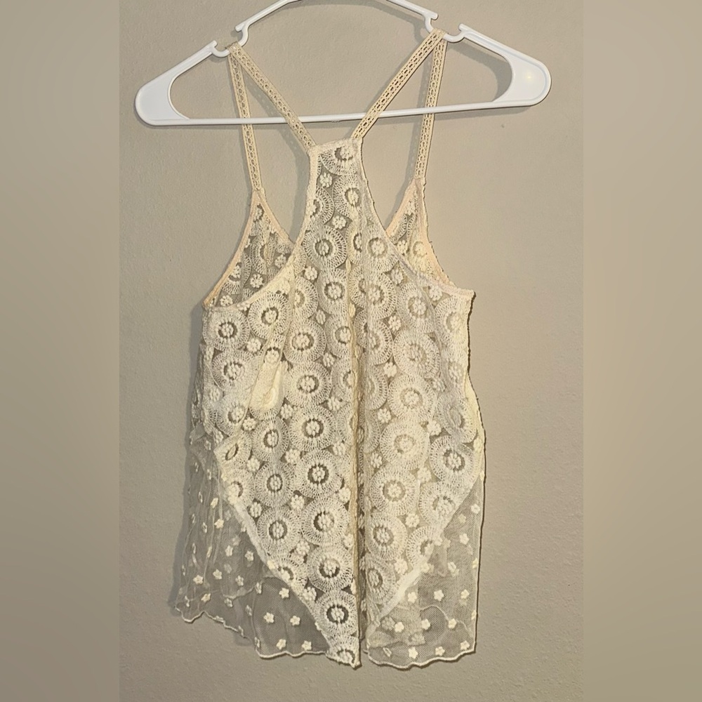 NWT En Creme Strappy Cream Lace Embroidered Sheer Tank Top Size M Razorback - Picture 2 of 7